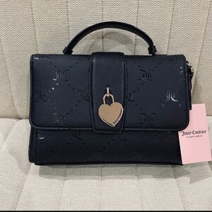 NEW Juicy Couture Black Choose Juicy Crossbody Bag with Gold Heart Charm